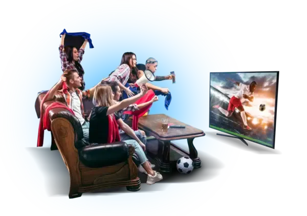 Familie juicht bij een sportwedstrijd op tv