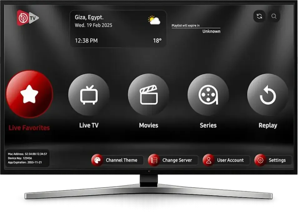 IBO Player startscherm op een Smart TV