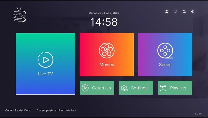 IPTV-app met de menu’s Live TV, Films en Series